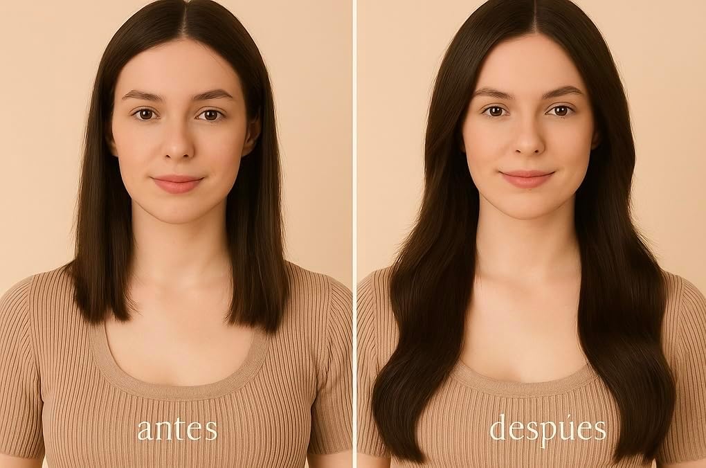Antes y después de extensiones de cabello