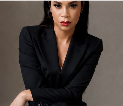 Retrato de Anny con blazer negro